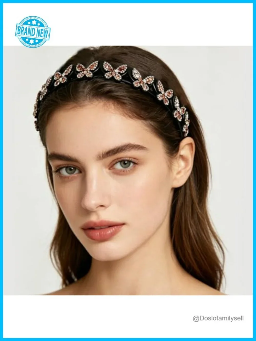Butterfly Crystal Headband Non Slip with Teeth Rhinestone Fashion Hair Accessory